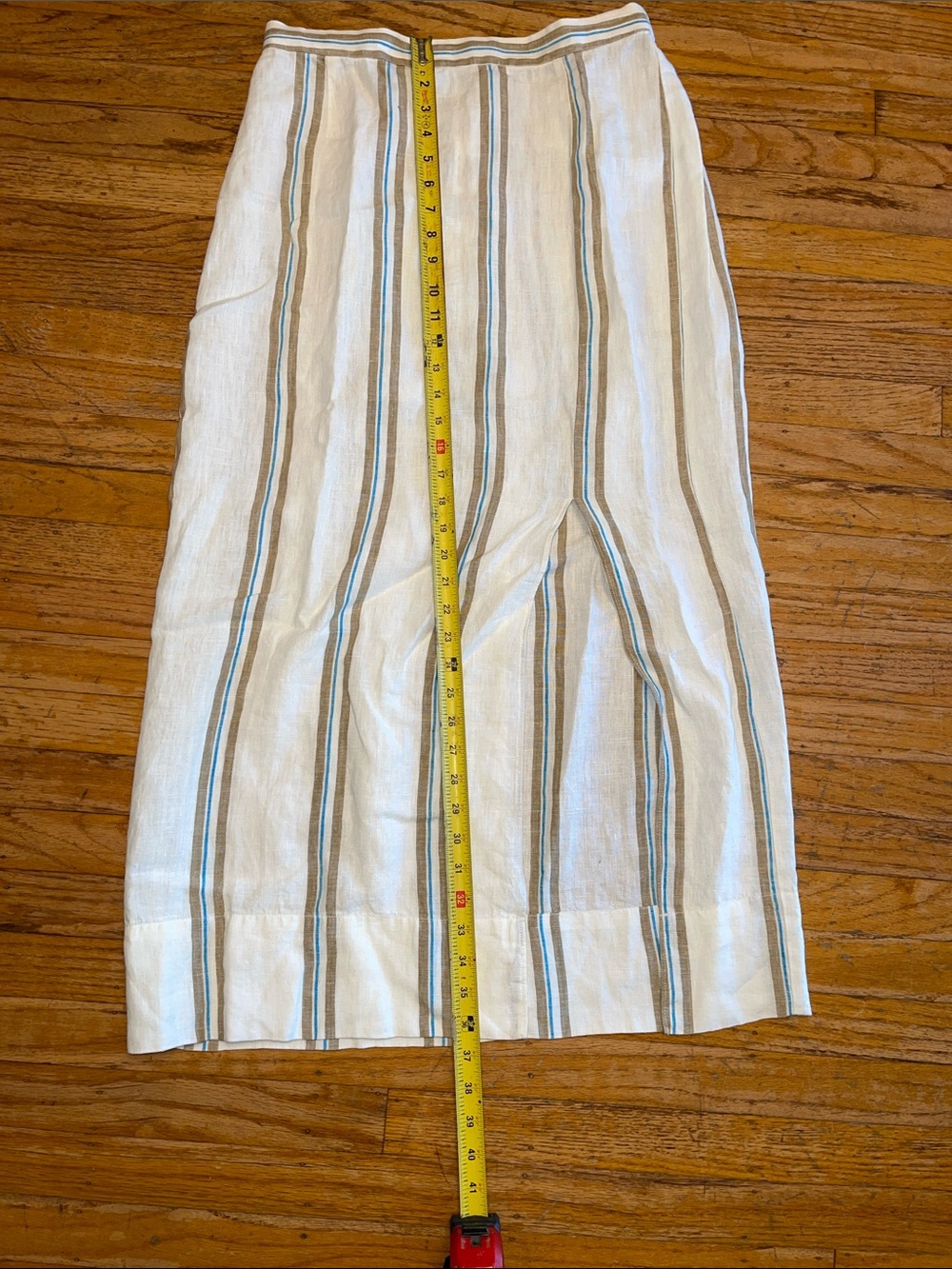 NWT Madewell Striped Linen Midi Skirt in cream with Blue & Tan Stripes